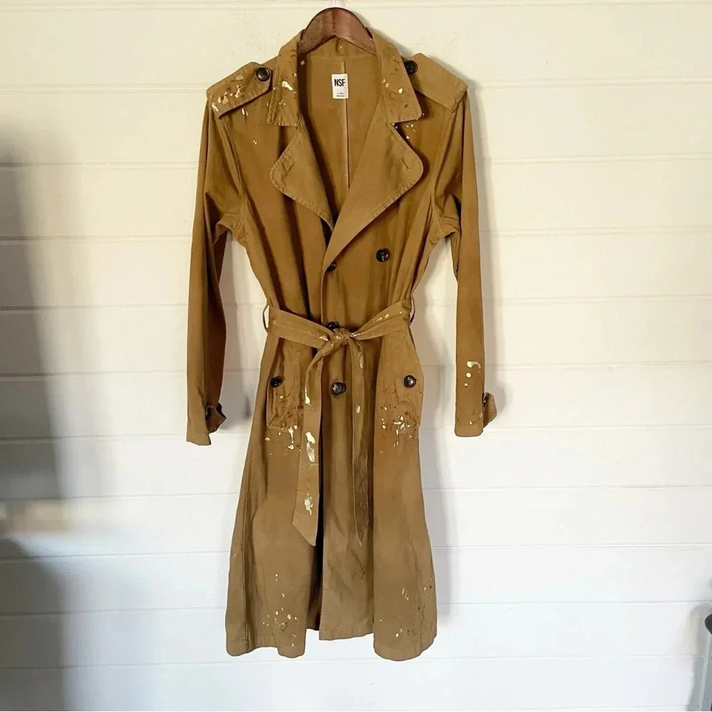 NSF Dorian Cotton Trench Coat in Antique Bronze Gold Foil Size Medium - Picture 4 of 16